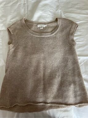 DKNY Pure-100% Hemp Knit Sleeveless Top Sweater Beige Taupe-Size Large